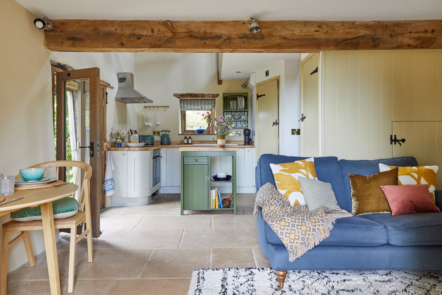 Lavendrye Barn Ground Floor view to kitchen from lounge landscape